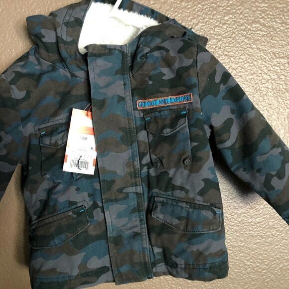 Cat & Jack Camo Cargo Style Fur Jacket 12mo - Picture 3 of 6